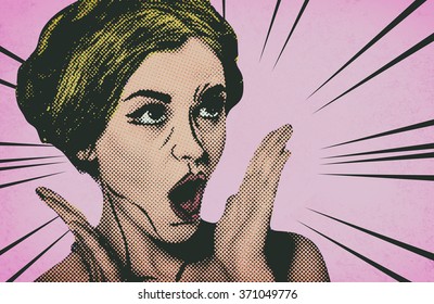 Pop art comic style woman, vintage poster