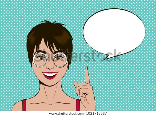 Pop Art Girl Glasses Raster Illustration Stock Illustration 1021718587