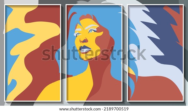 Pop art mural with an abstract female portrait. A beautiful panel for interior decoration, corporate designs wallpaper, and your other projects.