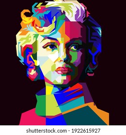 A pop art WPAP of Marilyn Monroe, original name Norma Jeane Mortenson, later called Norma Jeane Baker, a movies star and singer the most popular iconic.