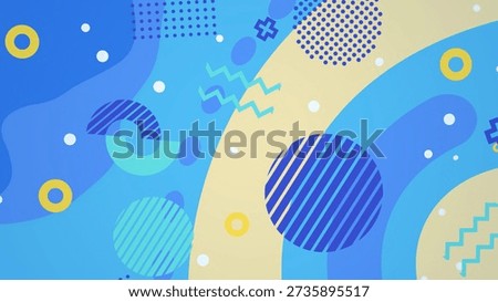 A pop composition of Memphis-style shapes and patterns - Blue