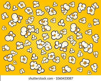 Pop Corn Background Cartoon Retro Raster Illustration. Color Background. Comic Book Style Imitation.