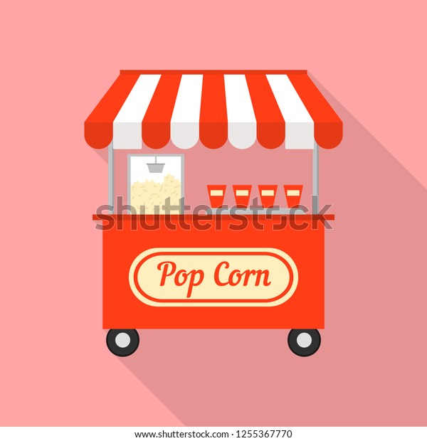 Pop corn street shop icon. Flat
illustration of pop corn street shop icon for web
design