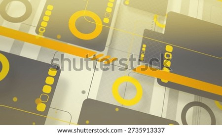 A pop and stylish two-dimensional composition with rounded rectangles and simple shapes arranged in three dimensions - Yellow
