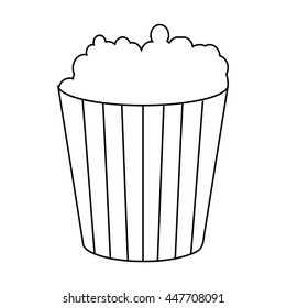 Popcorn In Cardboard Bucket Icon In Outline Style On A White Background