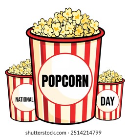 POPCORN DESIGN 
Illustration celebrating National Popcorn Day with three buckets of popcorn in various sizes.  - Powered by Shutterstock