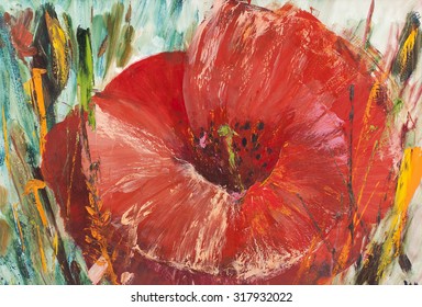 Poppy, big red flower, flower meadow. Painting, pictorial art