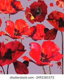 Poppy flower patterns and design art in bold Floral.