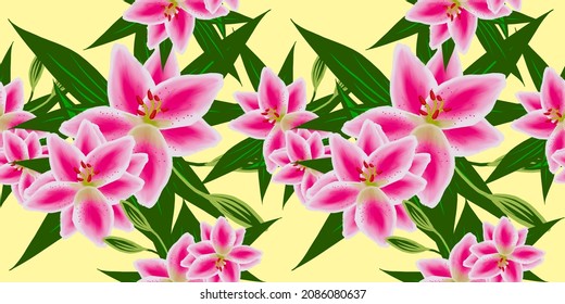 Popular Classic Lily Flower Seamless Pattern Background    For easy creation seamless patterns  Use to fill various shapes 