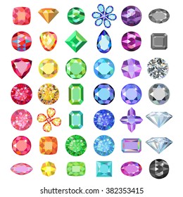 Popular Low Poly Colored Gems Cuts Set Gradation By Color Of The Rainbow Isolated On White Background