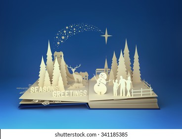 Pop-up Book With A Christmas Theme. 3D Illustration.