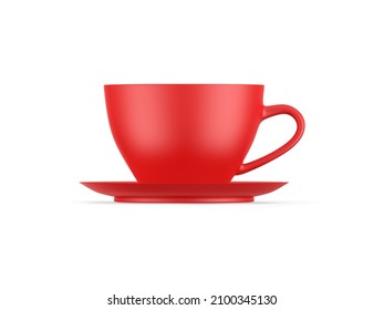 Porcelain Tea Cup Mockup Template, Empty Ceramic Coffee Cup On Isolated White Background, 3d Render Illustration