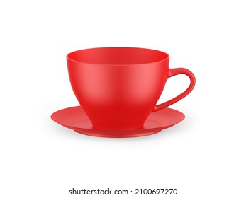 Porcelain Tea Cup Mockup Template, Empty Ceramic Coffee Cup On Isolated White Background, 3d Render Illustration