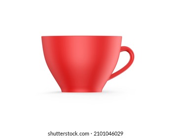 Porcelain Tea Cup Mockup Template, Empty Ceramic Coffee Cup On Isolated White Background, 3d Render Illustration