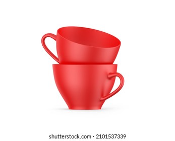 Porcelain Tea Cup Mockup Template, Empty Ceramic Coffee Cup On Isolated White Background, 3d Render Illustration