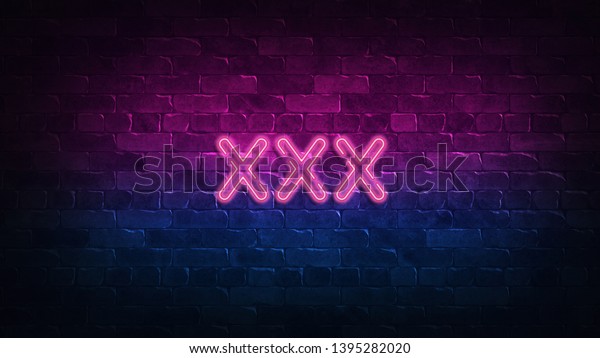 Porn Neon Sign Purple And Blue Glow Neon Text Brick Wall Lit By Neon 