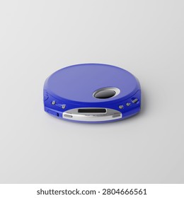 Portable Blue CD Player Isolated on White Background – Retro Portable Audio Device 3D Render. High-quality 3D render of a portable blue CD player isolated on a clean white background. Features a compact retro-inspired design with front control buttons, LCD display, and headphone jack. Ideal for concepts related to portable music, digital audio, vintage technology, electronics, nostalgia, consumer devices, and product mockups.