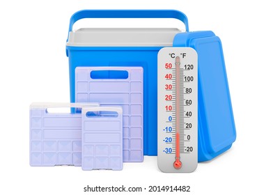 Portable Ice Chest With Thermometer, 3D Rendering Isolated On White Background