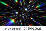 Portal for hyperspace jump at the speed of light. Colorful glowing light rays inside the infinite tunnel. Time warp. Traveling in space. Big bang. Abstract rainbow refraction background. 3d render