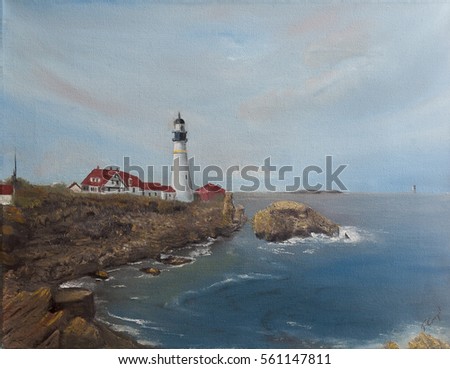 Portland Head Light, Cape Elizabeth on canvas,  Lighthouse oil painting