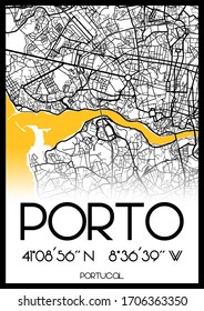 Porto Map Poster Douro Yellow