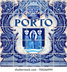 Porto Portugal Ceramic Tiles Portuguese Symbol Lapis Blue Illustration