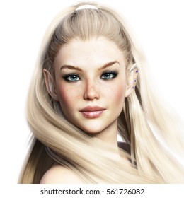 Portrait of a adorable fantasy character. Elegant female elf with a white background. 3d rendering