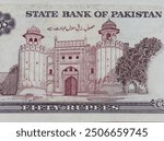 Portrait of Alamgiri Gate of the Shahi Qila in Lahore from Pakistan Old 50 Rupees Banknote (Demonetized)