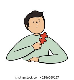 Portrait of autistic child with autism puzzle symbol. Cartoon illustration with child. - Powered by Shutterstock