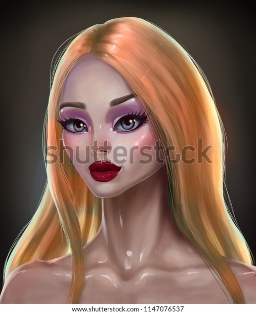 Portrait Beautiful Blonde Girl Fashion Makeup Stock Illustration