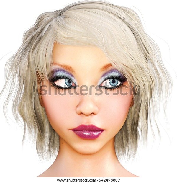 Portrait Beautiful Girl Blue Eyes Red Stock Illustration 542498809