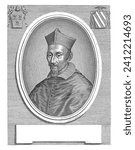 Portrait of Cardinal Ulderico Carpegna, Giuseppe Maria Testana, 1658 - 1679 Top left and top right a coat of arms.