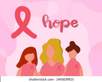 Portrait cartoon of 3 diverse group of women from young, adult to senior older wearing pink shirt. Positive and strong for breast cancer awareness month in october with copyspace for advertising. - Powered by Shutterstock