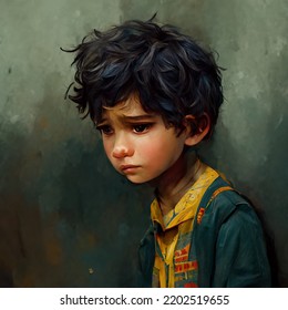 Portrait Of Crying Orphan Boy