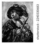 Portrait of Daniel Boon, Jan de Groot, after Hendrick ter Brugghen, after Jan Griffier (I), 1718 - 1776 The painter and musician Daniel Boon as a violinist. He wears a hat with feathers.