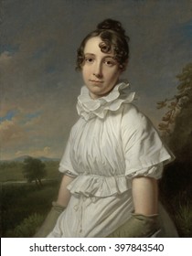 Portrait Of Emma Jane Hodges, By Charles Howard Hodges, C. 1810, British Painting, Oil On Canvas. Emma, The Artist's Daughter, Was 20 Years Old And Dressed In A Ruffled Double Collar And Elbow-length