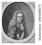 Portrait of Field Marshal Friedrich Arnaud, Duke of Schomberg, Francois van Bleyswijck, 1681 - 1746, vintage engraved.