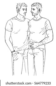 Portrait gay couple  Hand  drawn illustration