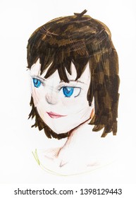Brown Hair Blue Eyes Woman Stock Illustrations Images