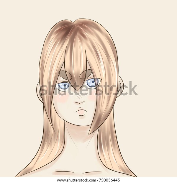 Portrait Girl Drawn Anime Style Blonde Stock Illustration 750036445