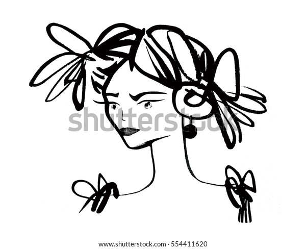 Portrait Girl Ink Stock Illustration 554411620 Shutterstock