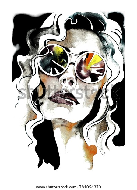 Portrait Girl Wearing Glasses Stock Illustration 781056370