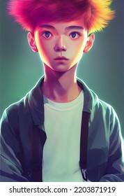 Portrait Handsome Anime Boy Avatar Computer Stock Illustration ...