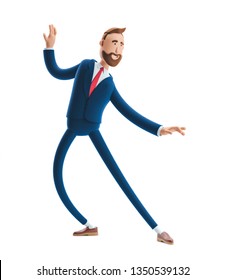 Portrait Of A Handsome Cartoon Character Happy Expression Dancing. 3d Illustration