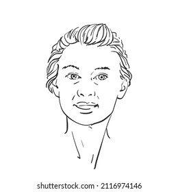 Portrait Of Happy Smiling Woman. Sketch Hand Drawn Illustration