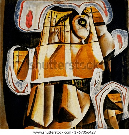 Portrait of a horse. Modern abstraction in the style of cubism based on the works of Picasso. The painting is done in watercolor on rough paper.