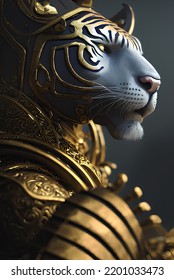 The Portrait Of A Human-like Tiger Made Of Gold Is Very Cool, 3D Illustration.