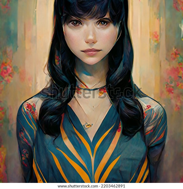 Portrait Illustration Beautiful Asian Female Character Stock ...