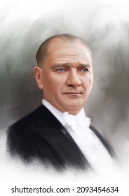 Portrait illustration of Mustafa Kemal Ataturk, founder of Turkish republic