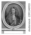 Portrait of Jean de La Fontaine, Gerard Edelinck, after Hyacinthe Rigaud, 1669 - 1707 Portrait of the French writer and poet Jean de la Fontaine (1621-1695), depicted in oval frame with coat of arms.